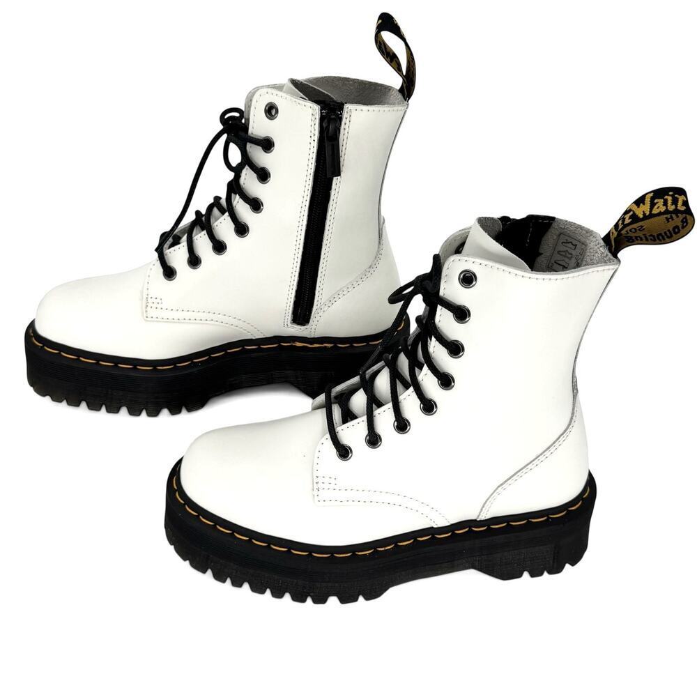 Dr. Martens Jadon White Platform Boots Lace Up Zip Combat Edgy Women's Size 8 - Picture 7 of 11